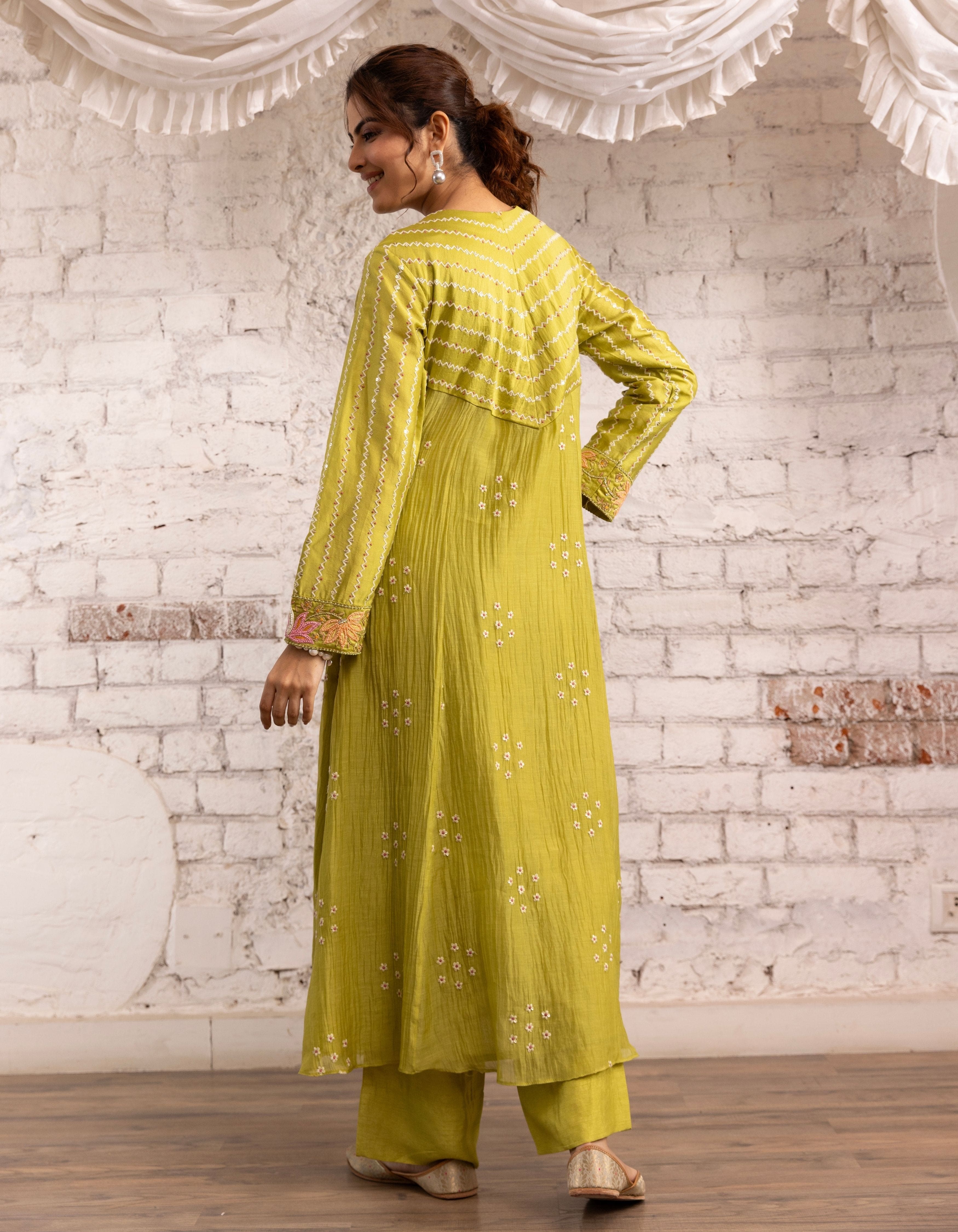 Green Lotus Yoke Noor Anarkali Kurta Set