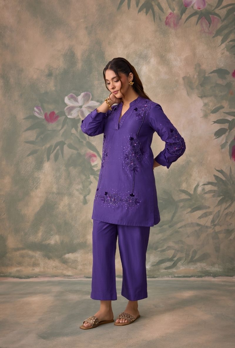 Purple Cutdana Work Jalsa Co-Ord Set