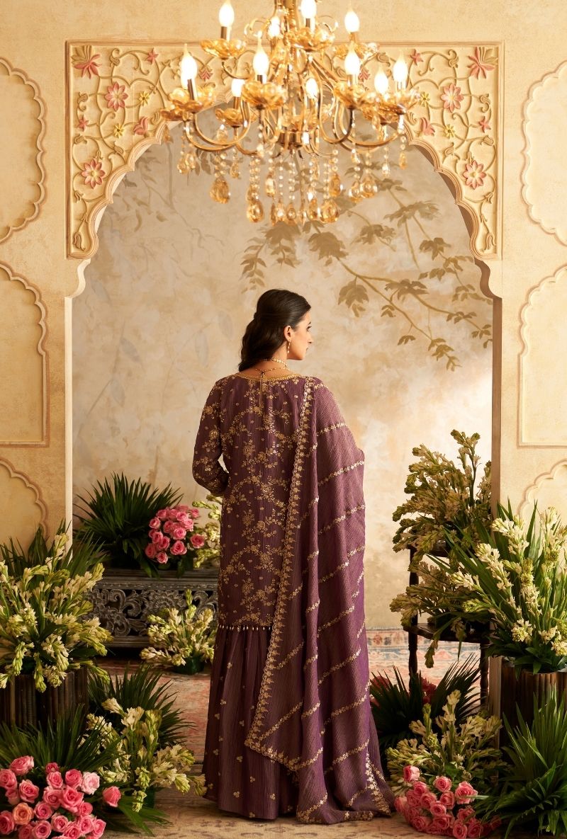 Purple Embroidered Rumi Gharara Set
