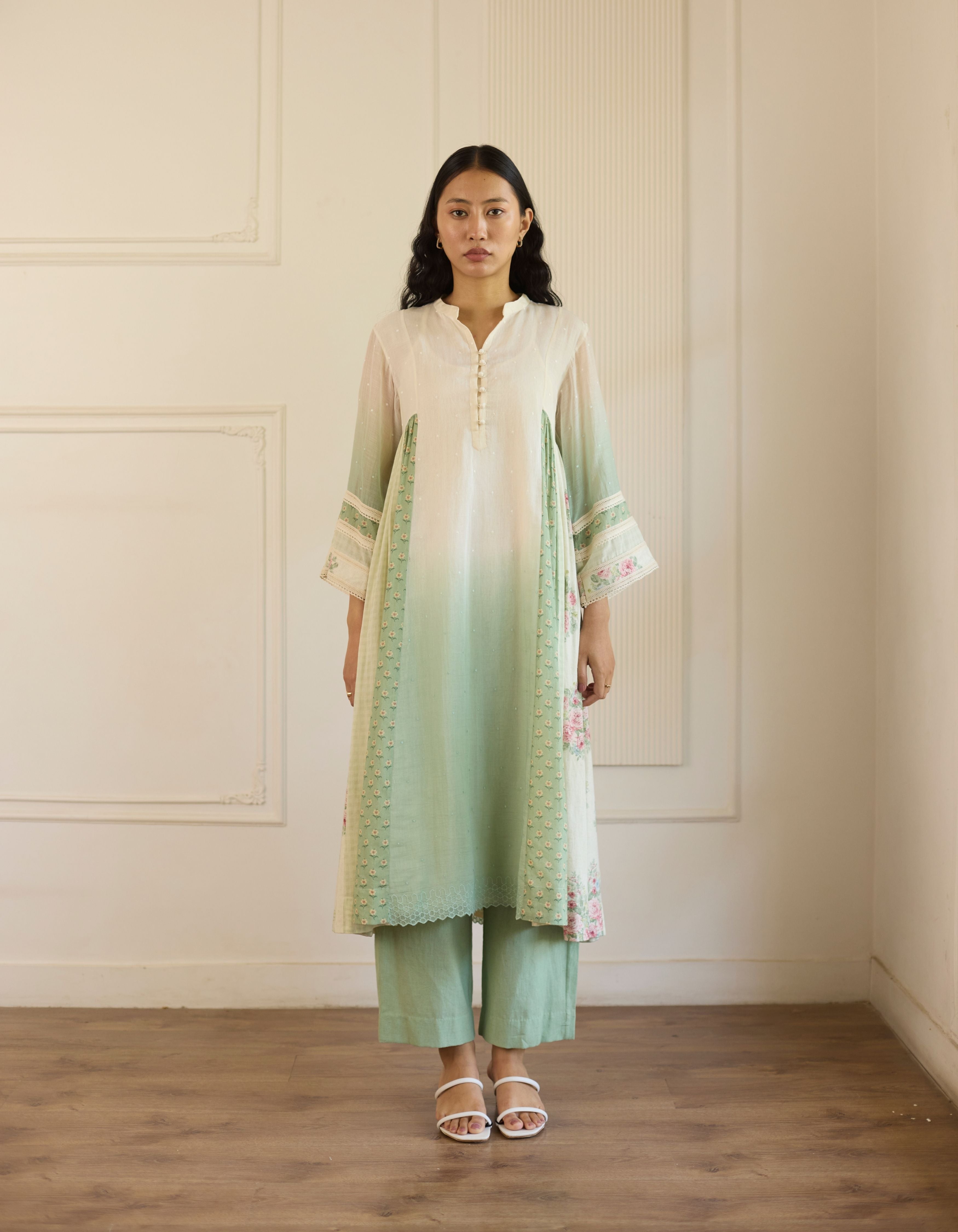 Green Ombre Side Panel Amelia Kurta Set