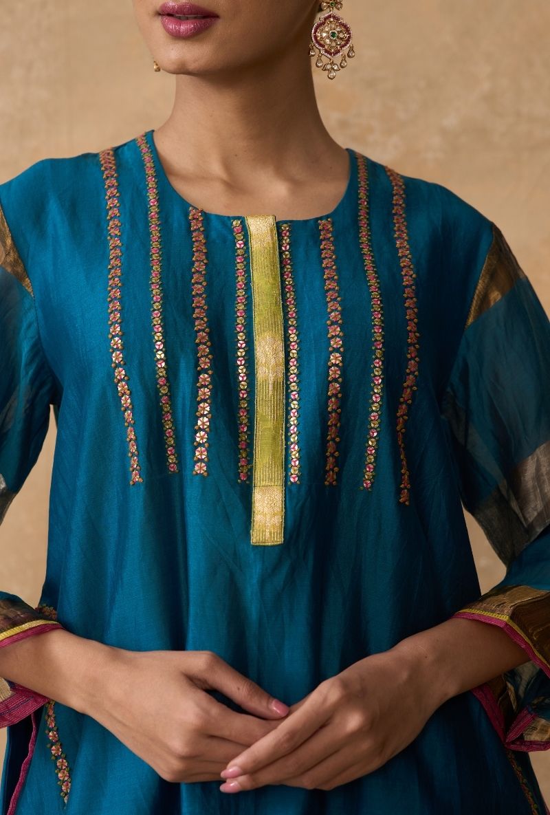 Teal Blue Side Panel Ruhi 2.0 Kurta Set
