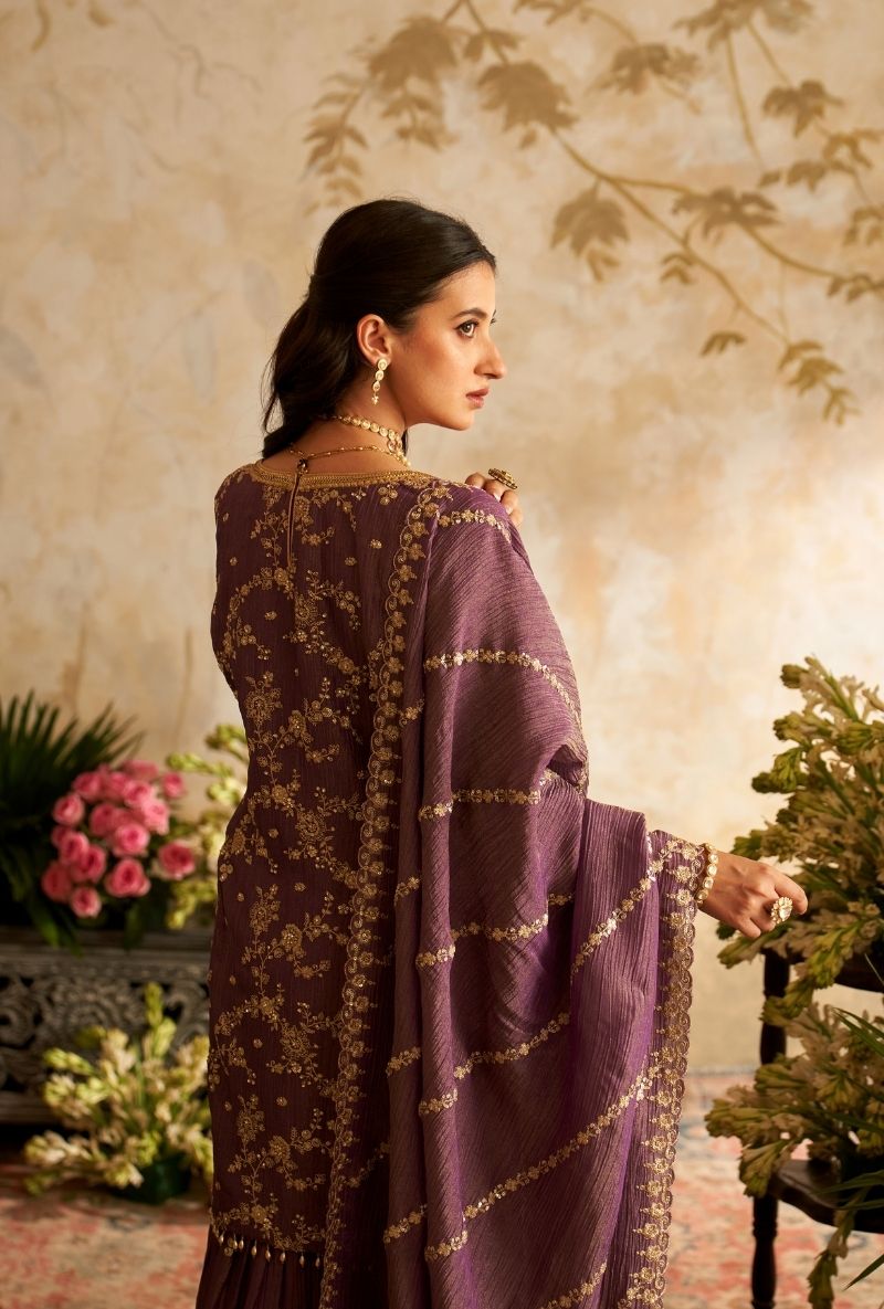 Purple Embroidered Rumi Gharara Set