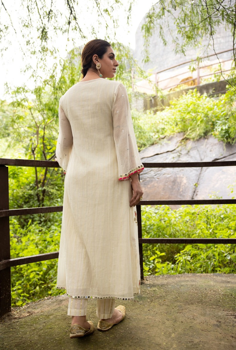 Ivory Gota And Resham Kurta Set