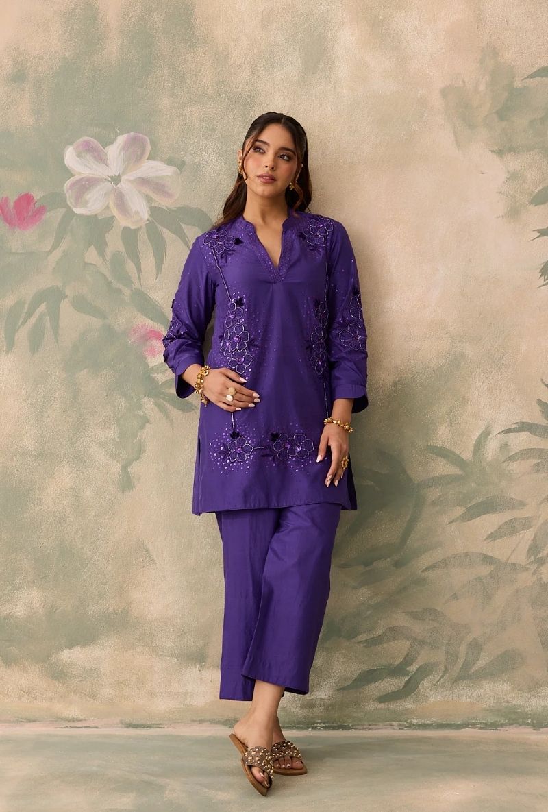 Purple Cutdana Work Jalsa Co-Ord Set