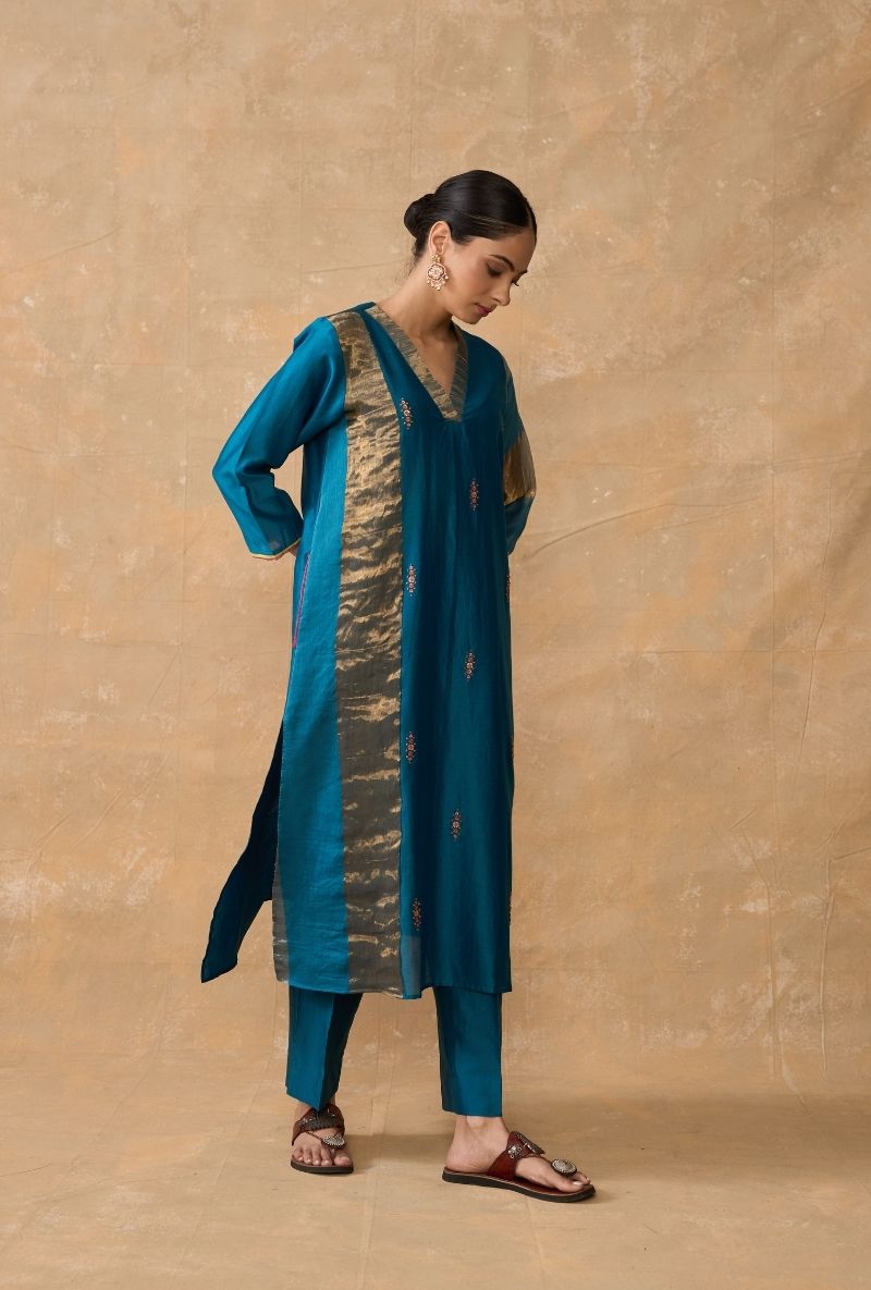 Teal Blue Side Panel Ruhi 2.0 Kurta Set