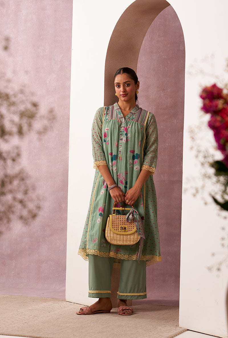 Aqua V-Neck Mahira Kurta Set