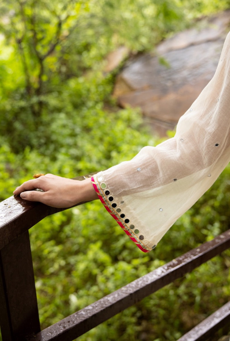 Ivory Gota And Resham Kurta Set