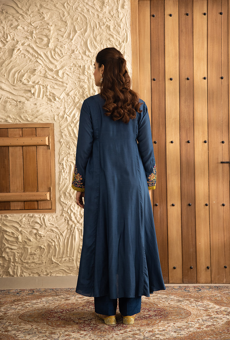 Blue Mughal Yoke Masakali Kurta Set