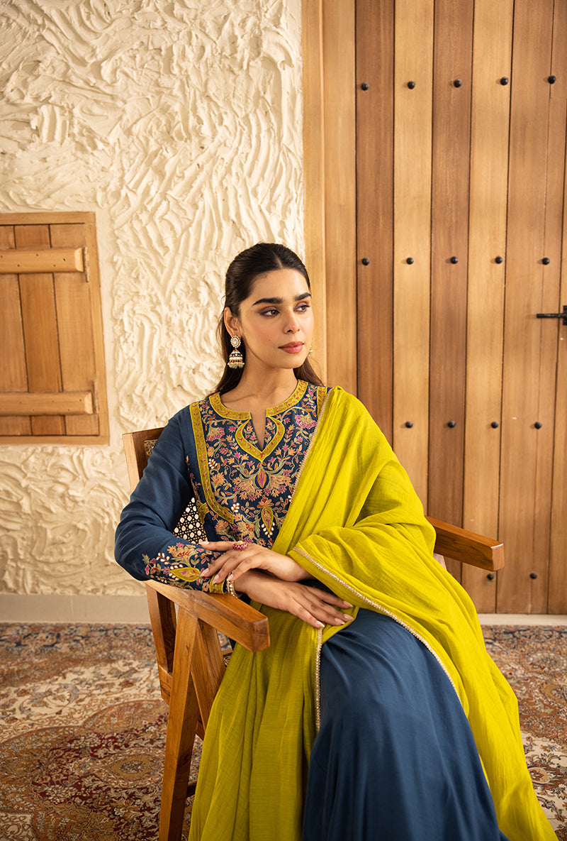 Blue Mughal Yoke Masakali Kurta Set