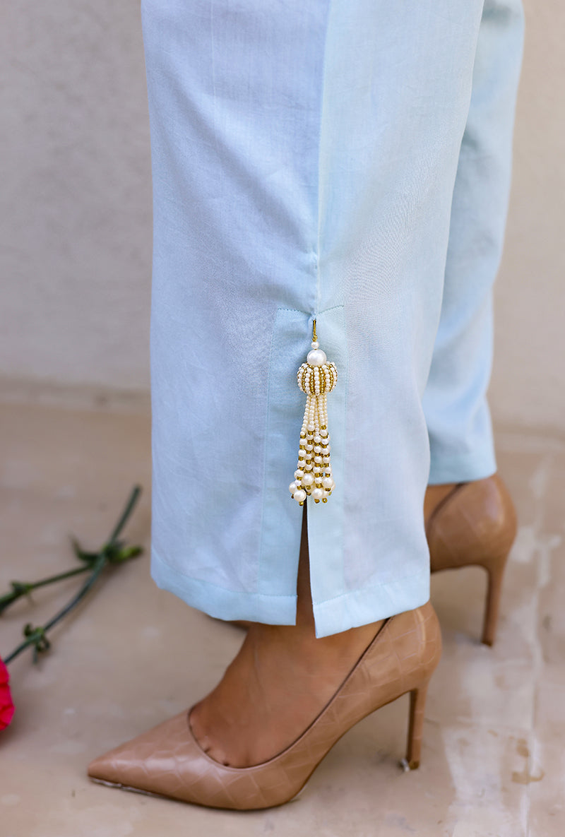 Blue Scalloped Pearl Embroidered Magnolia Short Kurta Set
