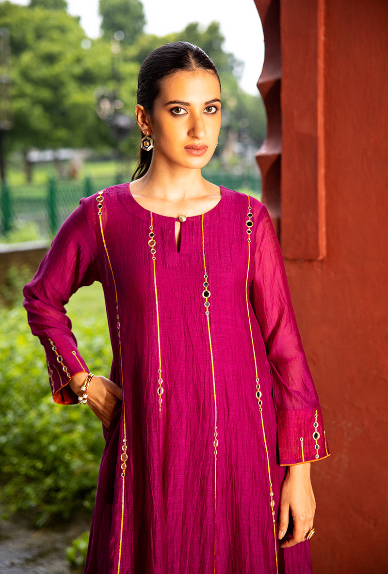 Burgundy Stripe Mirror Work Dor Kurta Set