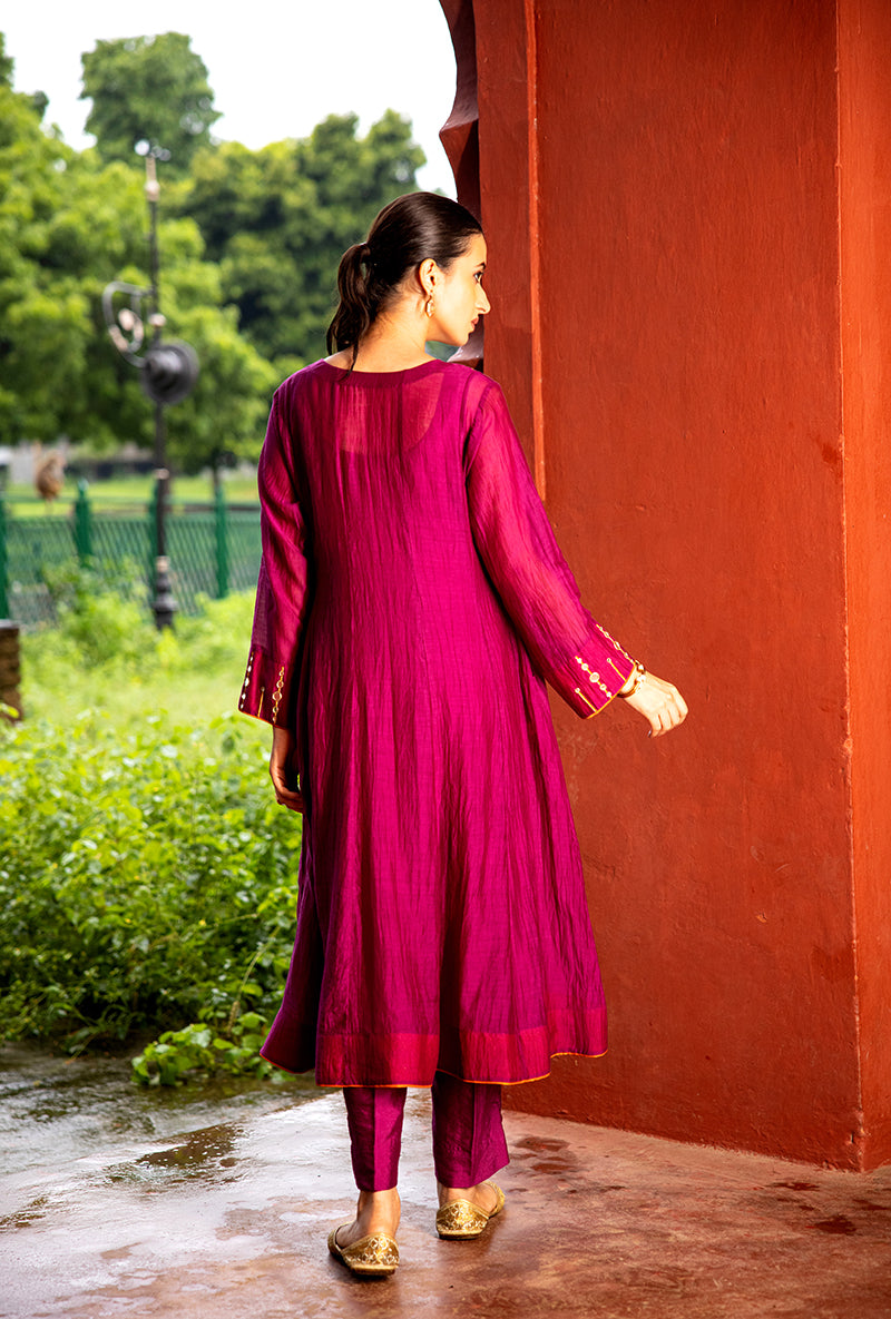 Burgundy Stripe Mirror Work Dor Kurta Set