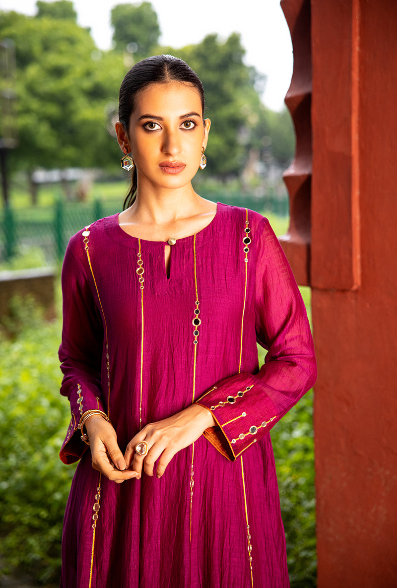 Burgundy Stripe Mirror Work Dor Kurta Set