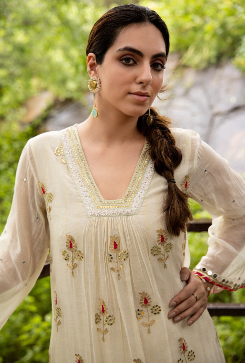 Ivory Gota And Resham Kurta Set