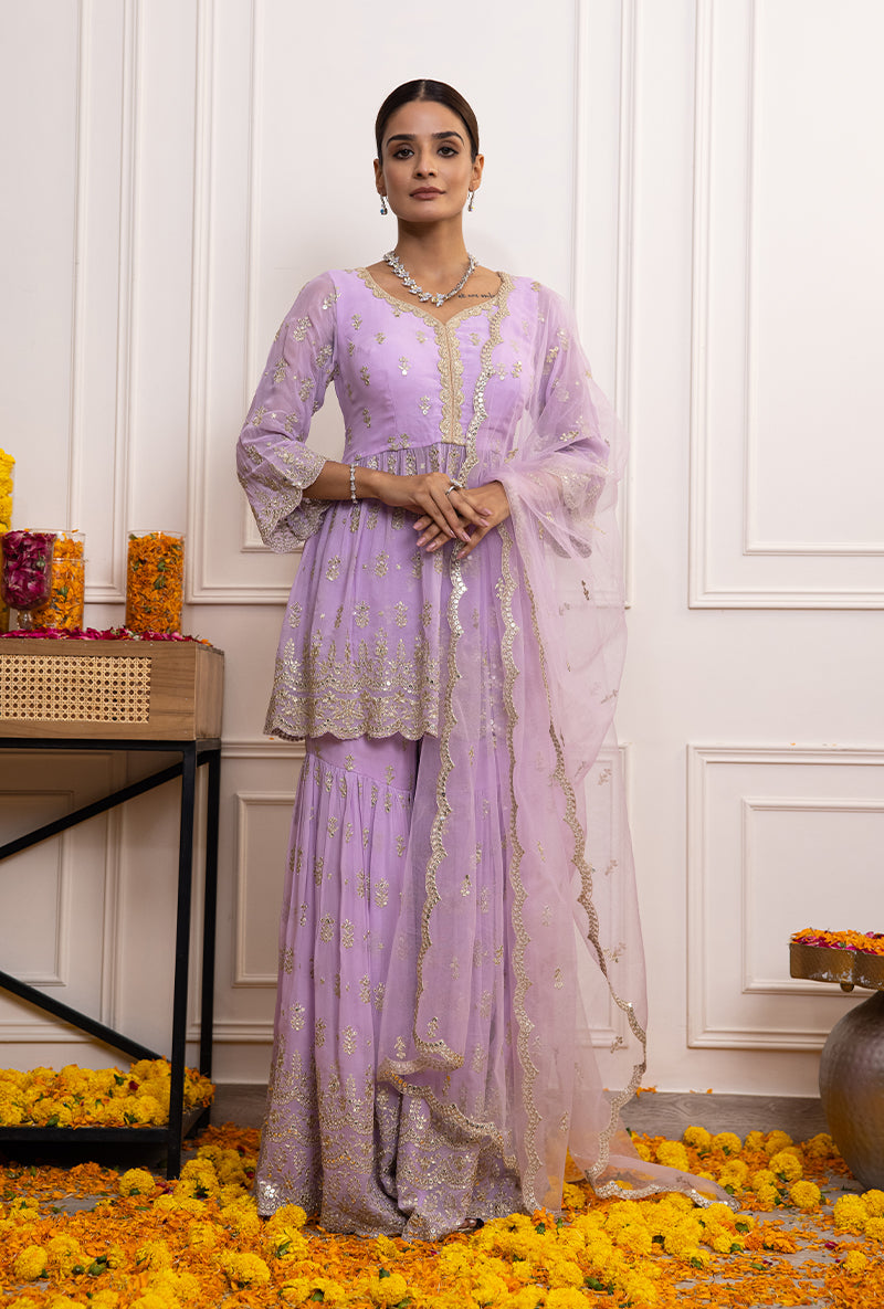 Lilac Peplum Hoor Gharara Set