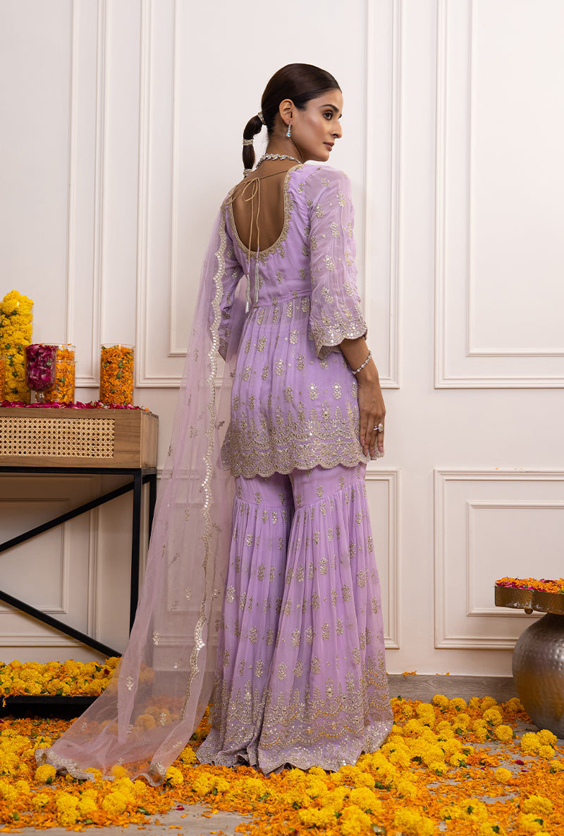 Lilac Peplum Hoor Gharara Set