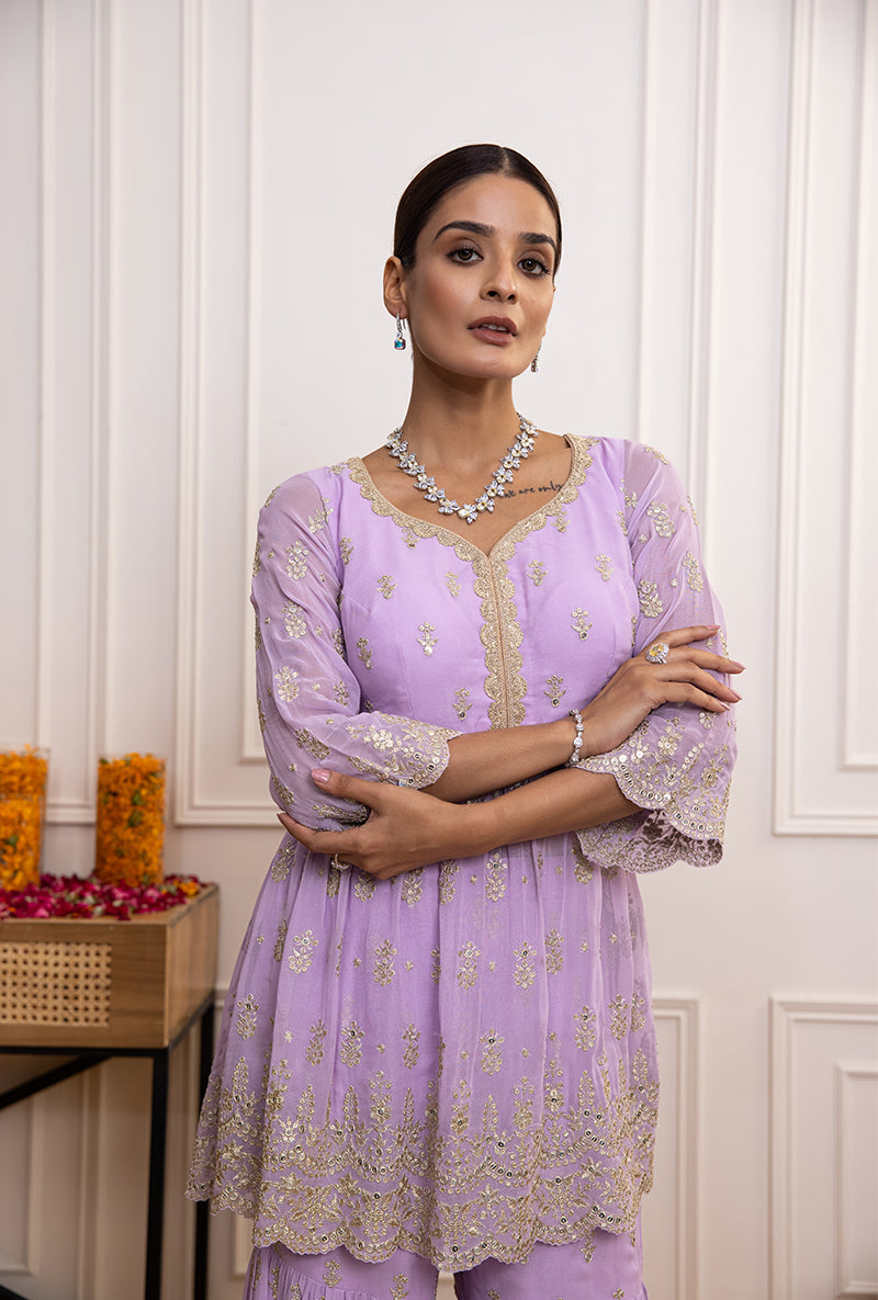 Lilac Peplum Hoor Gharara Set