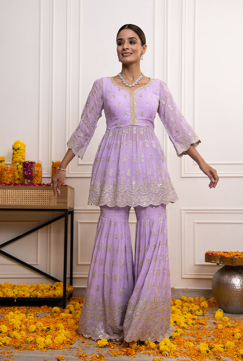 Lilac Peplum Hoor Gharara Set