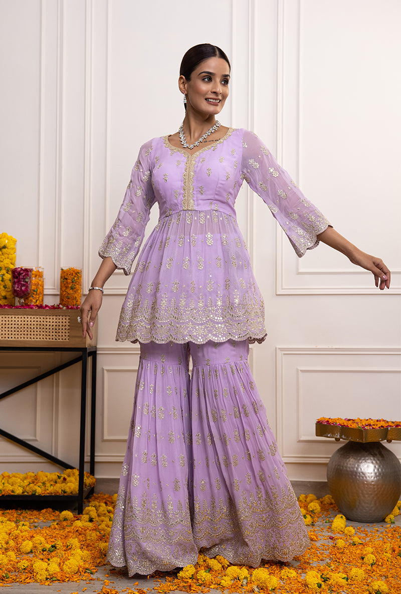 Lilac Peplum Hoor Gharara Set