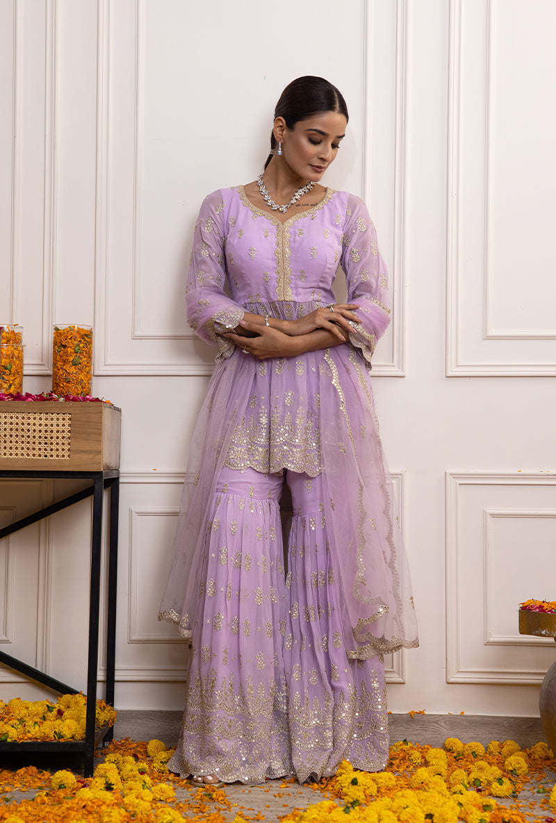 Lilac Peplum Hoor Gharara Set