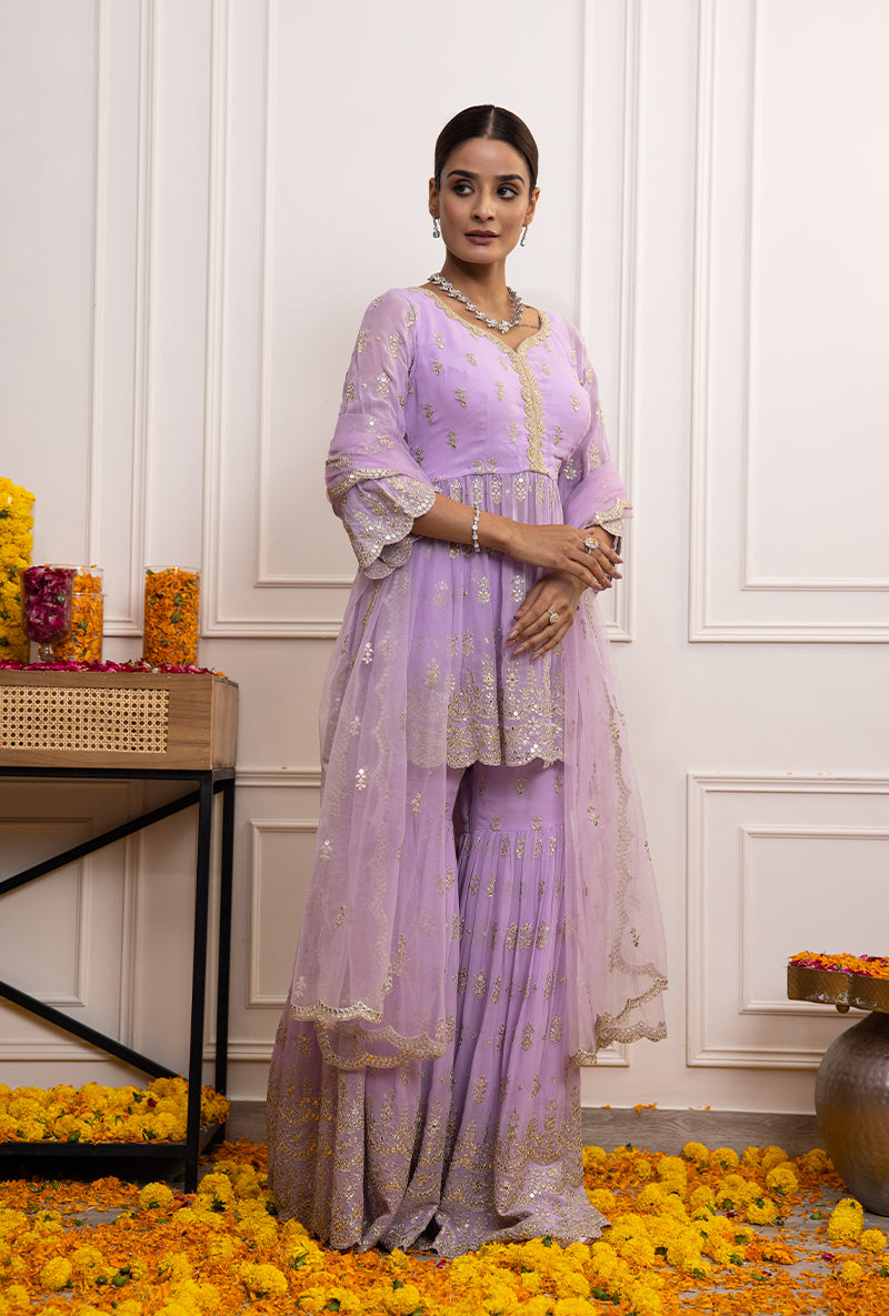 Lilac Peplum Hoor Gharara Set