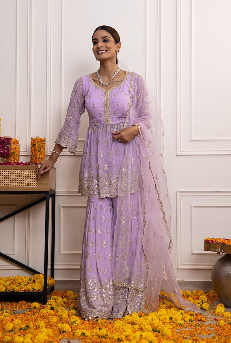 Lilac Peplum Hoor Gharara Set