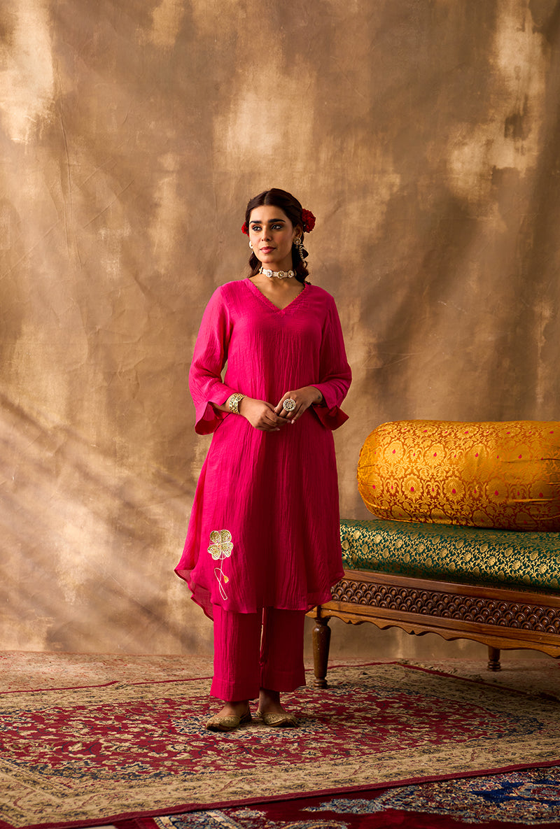 Magenta Pink Hand Embroidered Khwaab Kurta Set