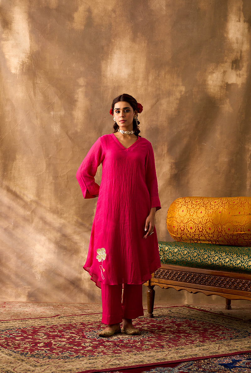 Magenta Pink Hand Embroidered Khwaab Kurta Set