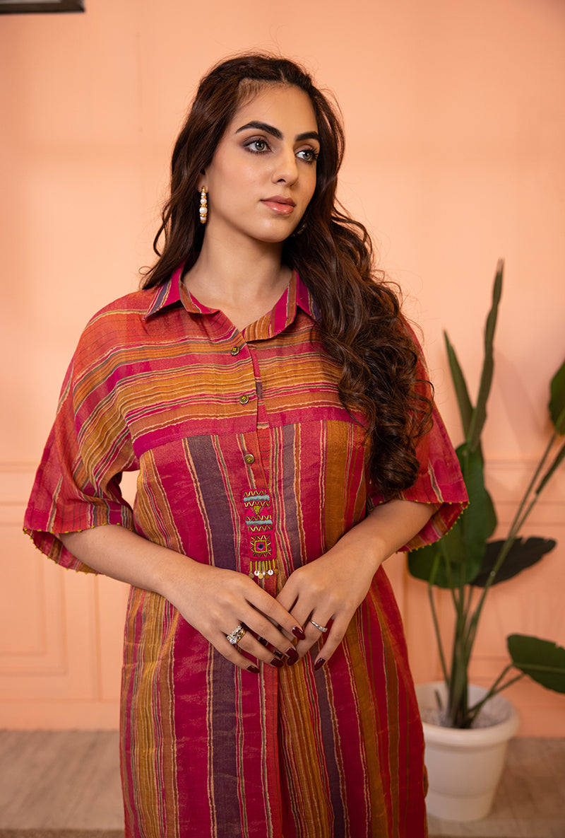 Pink Anti Fit Stripe Sia Kurta Set