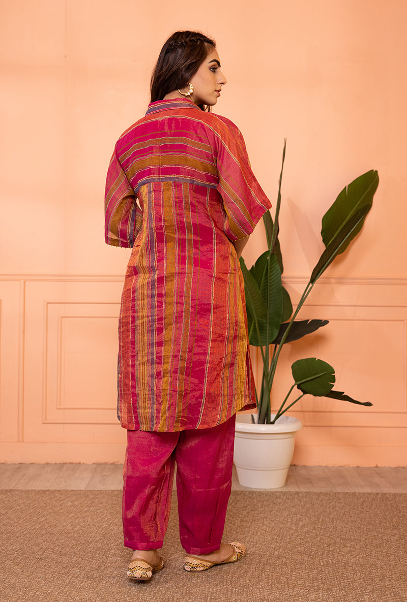 Pink Anti Fit Stripe Sia Kurta Set
