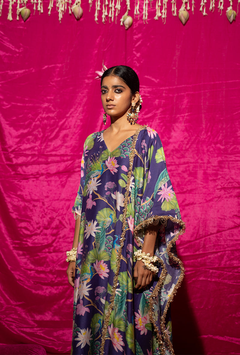 Purple Printed Long Kamli Kurta Set