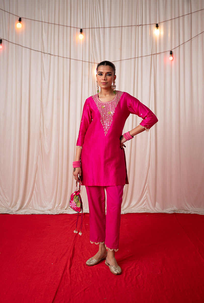 Rani Pink Yoke Embroidered Kamli 2.0 Kurta Set