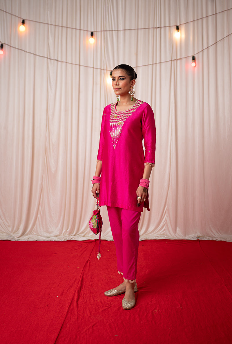 Rani Pink Yoke Embroidered Kamli 2.0 Kurta Set