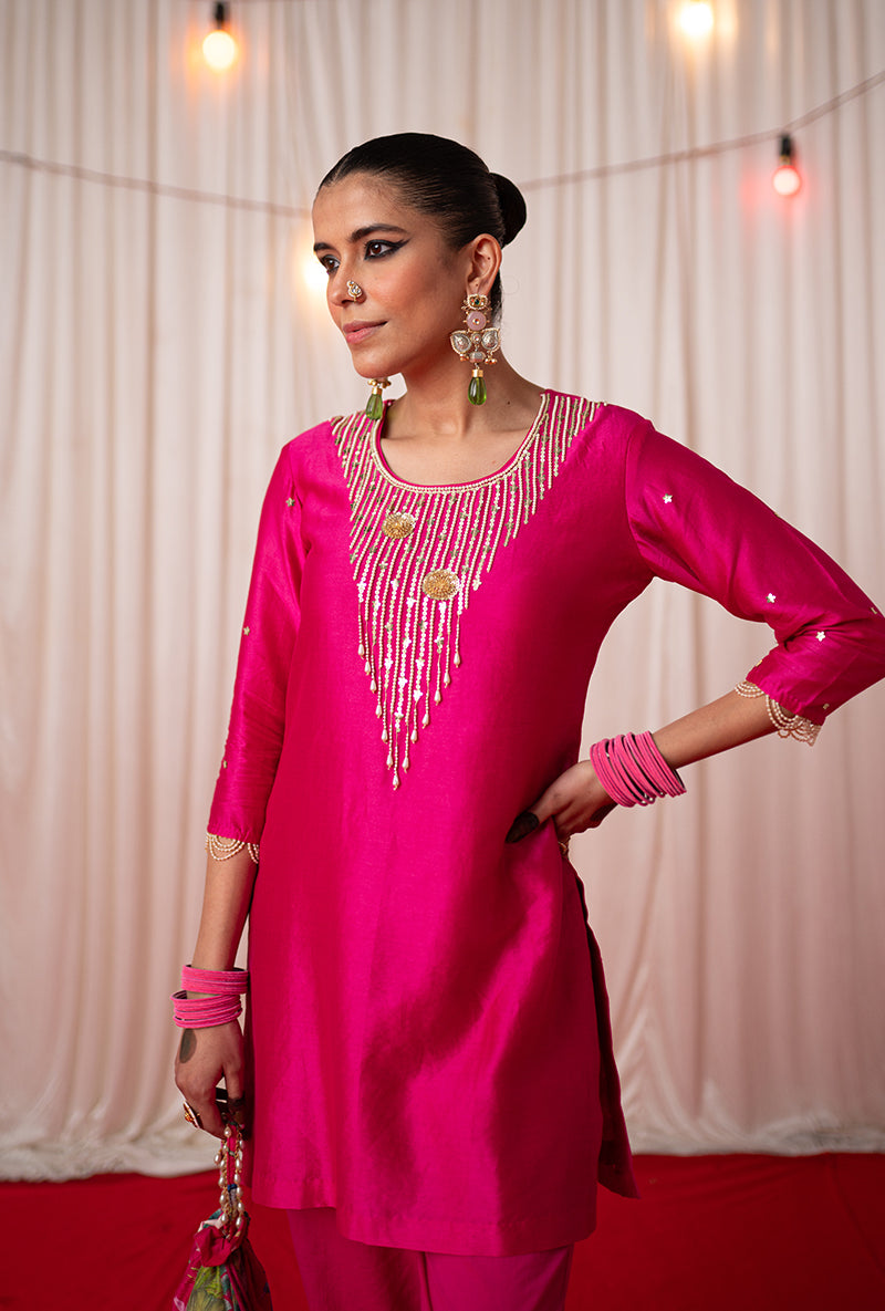 Rani Pink Yoke Embroidered Kamli 2.0 Kurta Set
