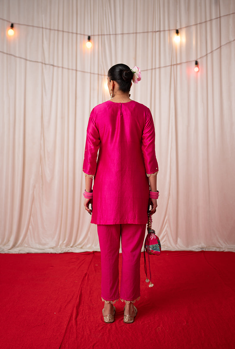 Rani Pink Yoke Embroidered Kamli 2.0 Kurta Set