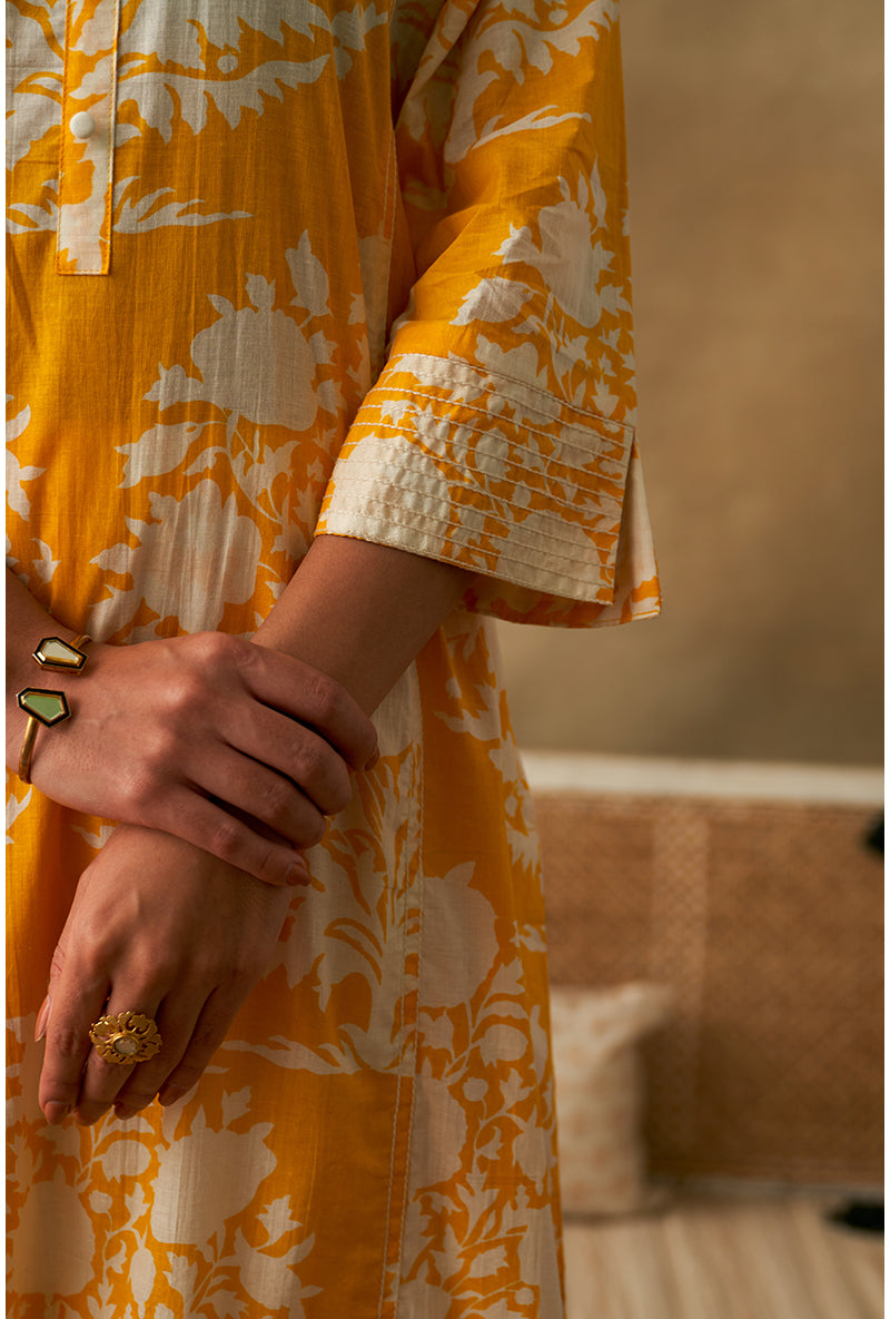 Yellow And White Ikat Print Marigold Kurta Set