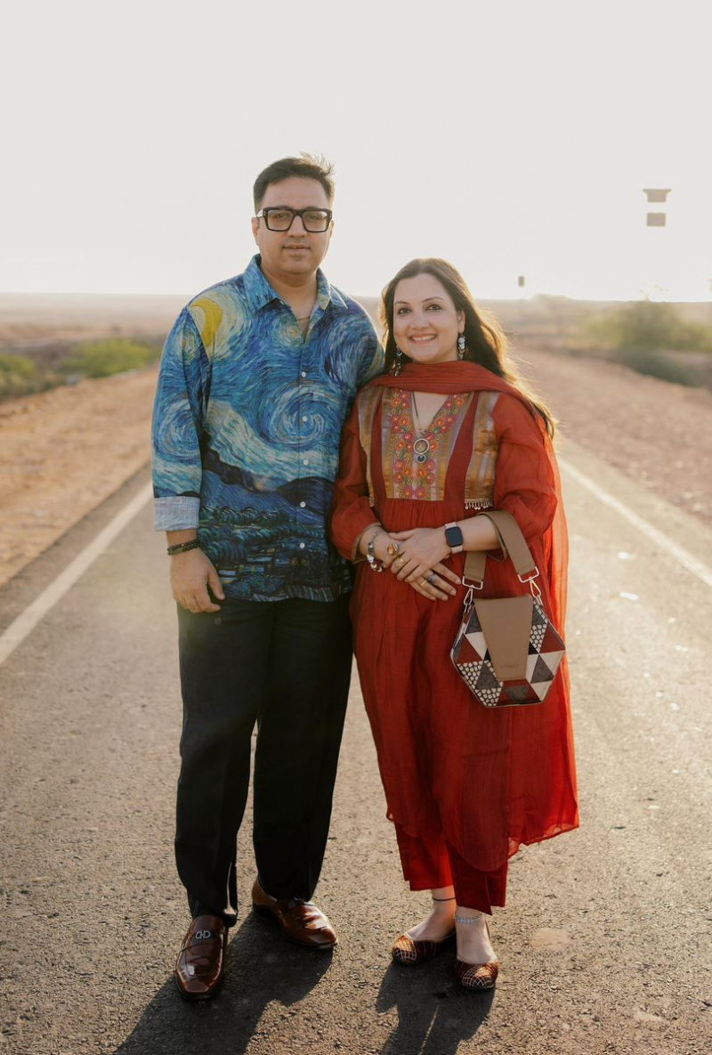 Madhuri Grover in Red Thread Work Tissue Yoke Ruhi Kurta Set