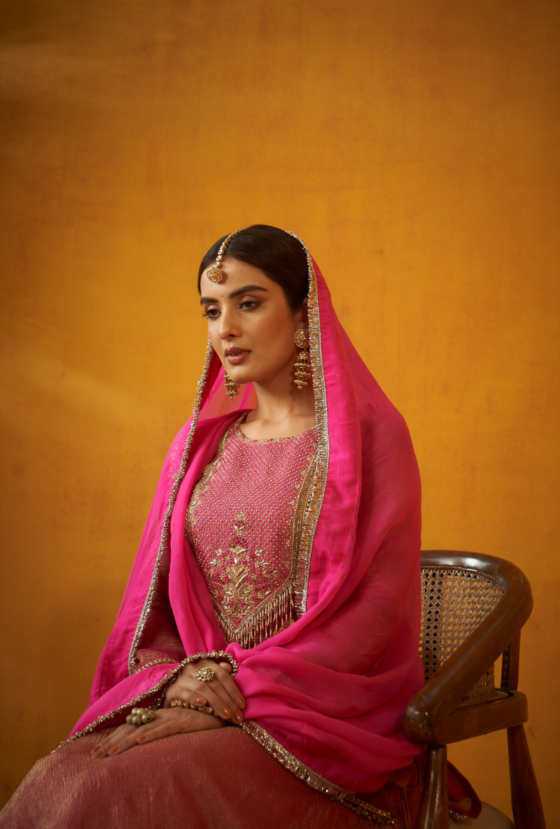 Pink Banarasi Tissue Kainaat Lehenga Set