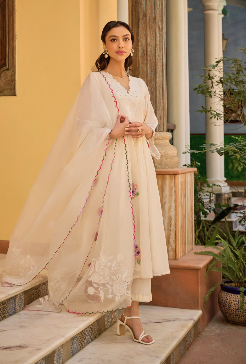 Ivory Empire Cut Applique Anaardana Anarkali Set