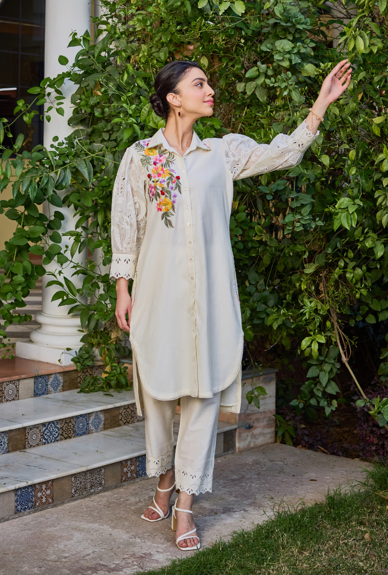 Ivory Collared Button Down Anaardana Co-Ord Set