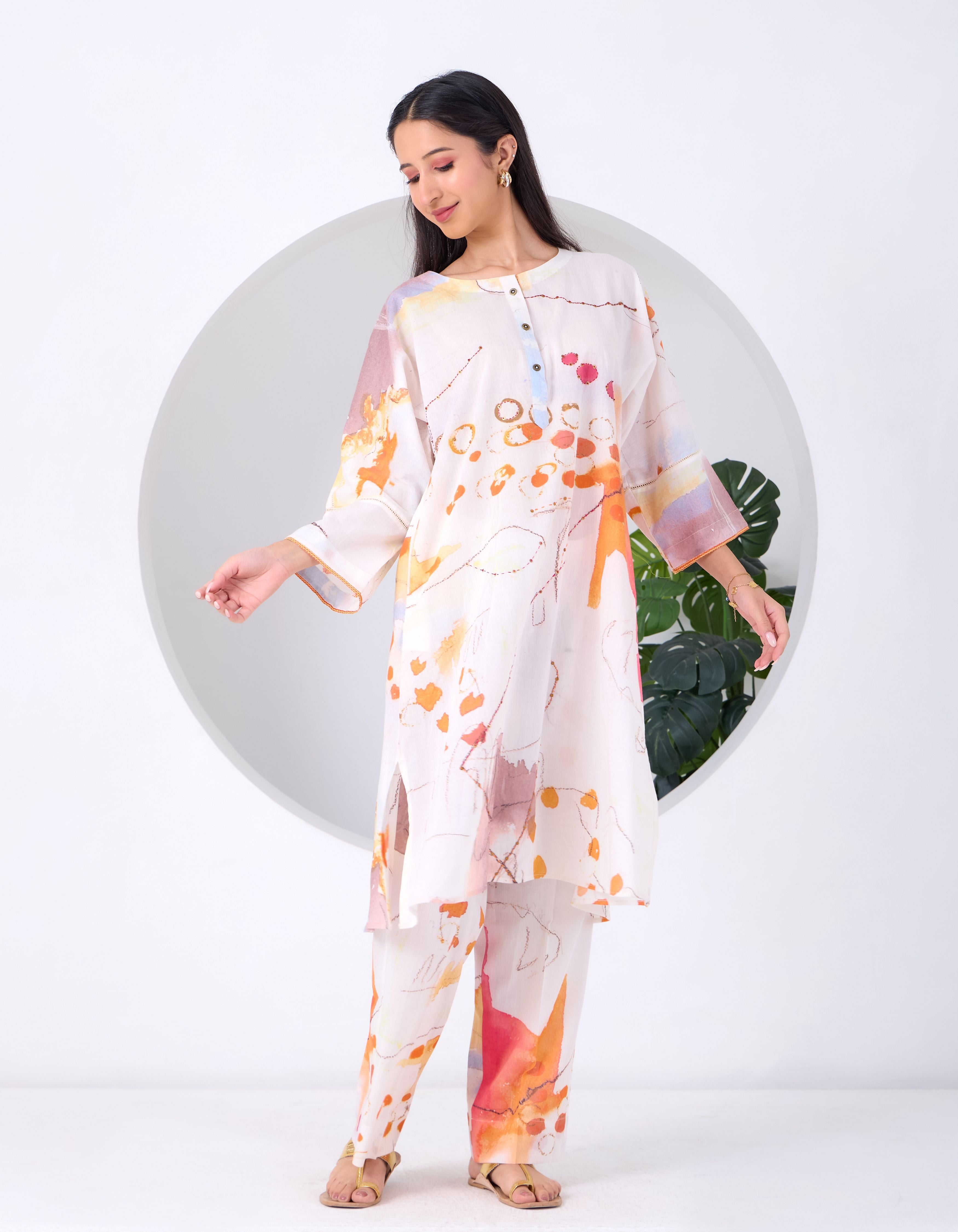 White Abstract June Kurta Set