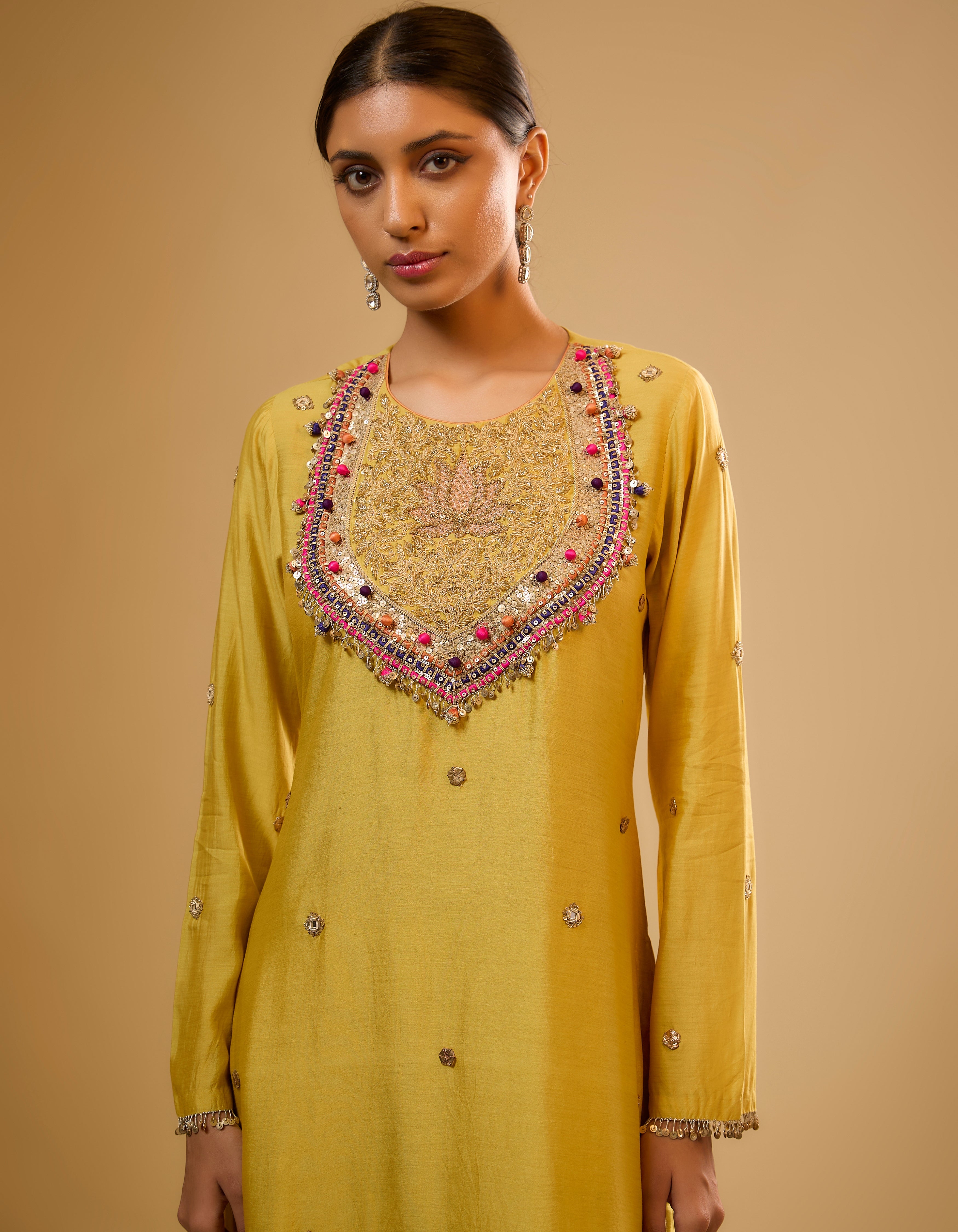 Yellow Lotus Yoke Rani Kurta Set