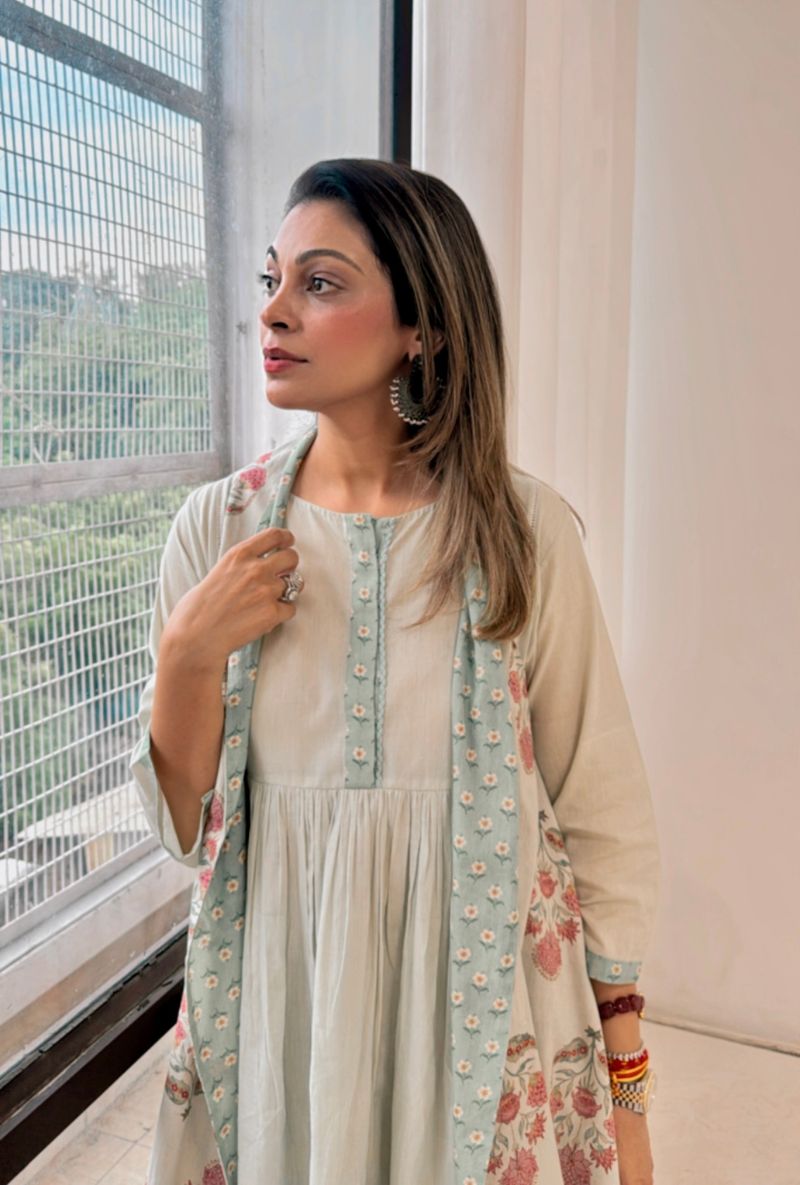 Meghna Nayyar in Green Overlay Jacket Co-ord Set