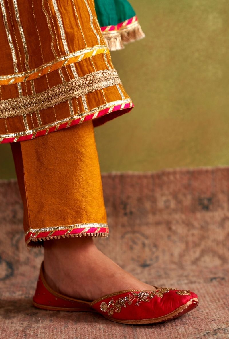 Mustard Embroidered Overlap Morbagh Kurta Set