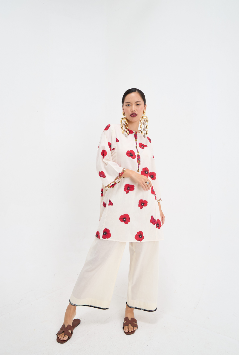 Meghna Nayyar in White Hand Embroidered Poppy Love Letters Kurta Set
