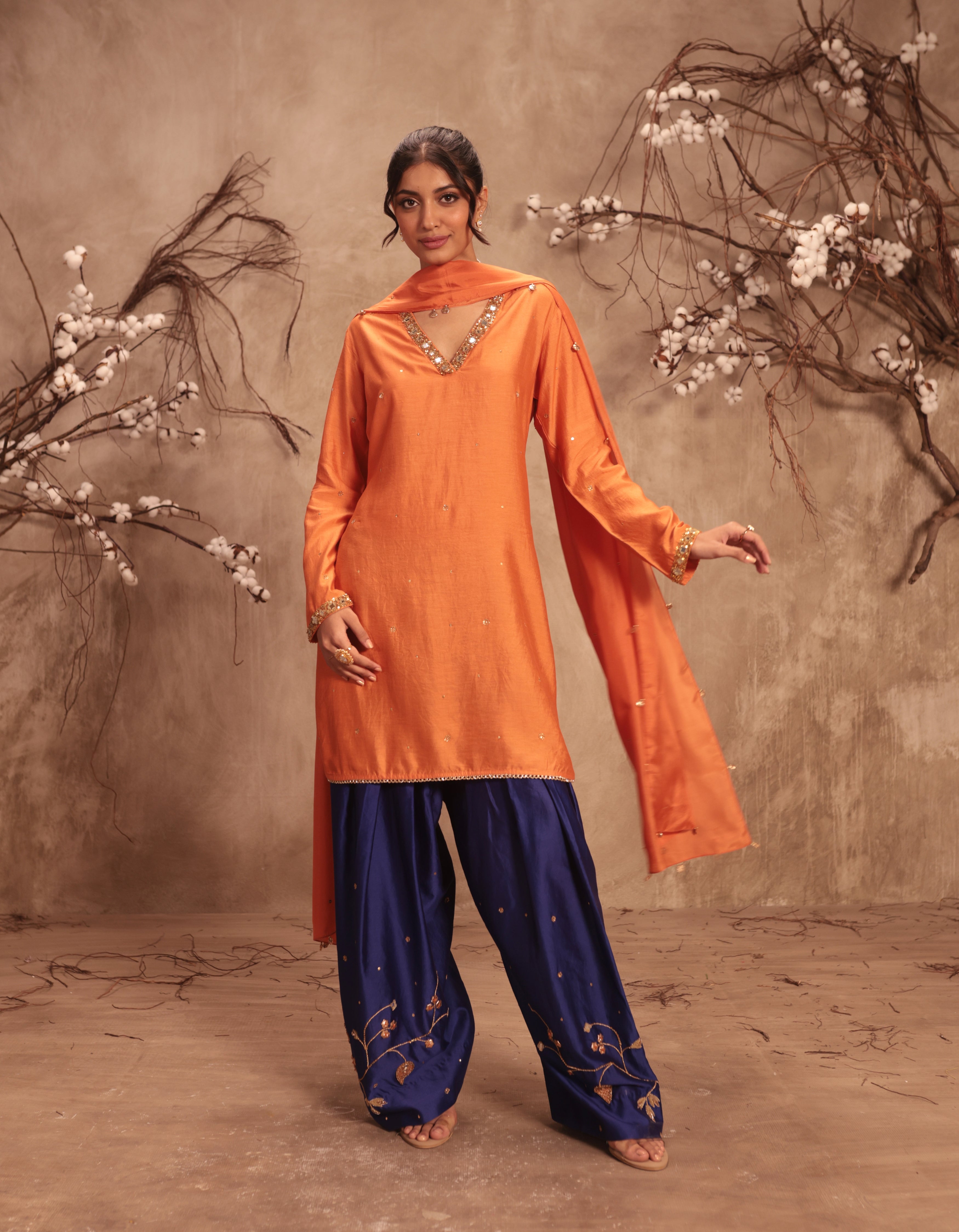 Orange Jaal Rani Kurta Set