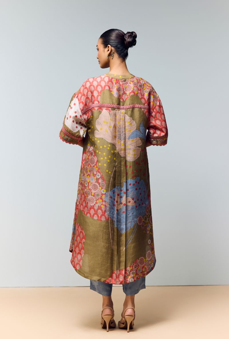 Ice Blue Hand Printed Full Placket Eden Co-Ord Set