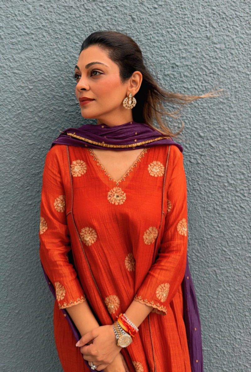Meghna Nayyar in Rust Arka Motif Kurta Set