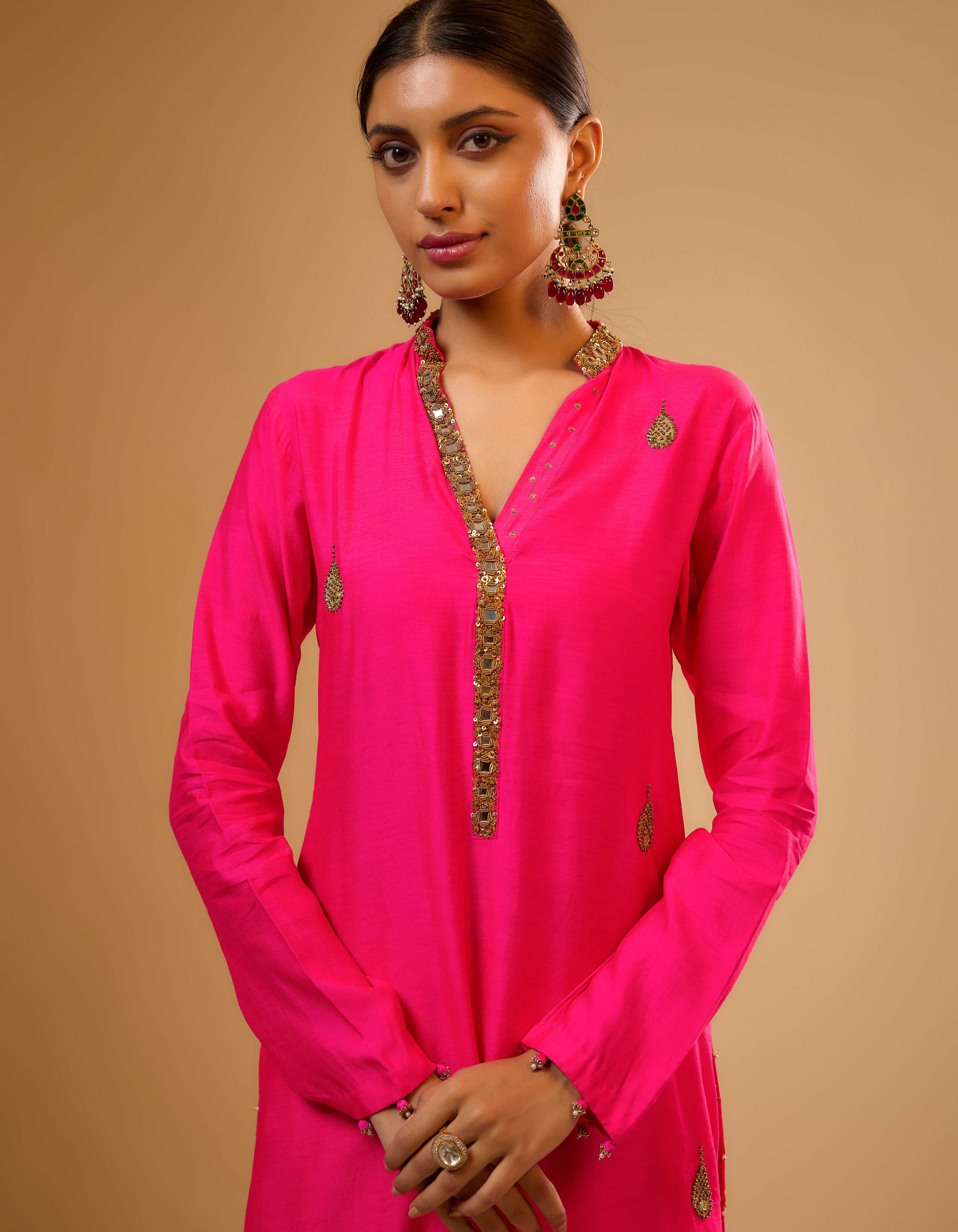 Hot Pink Applique Rani Kurta Set