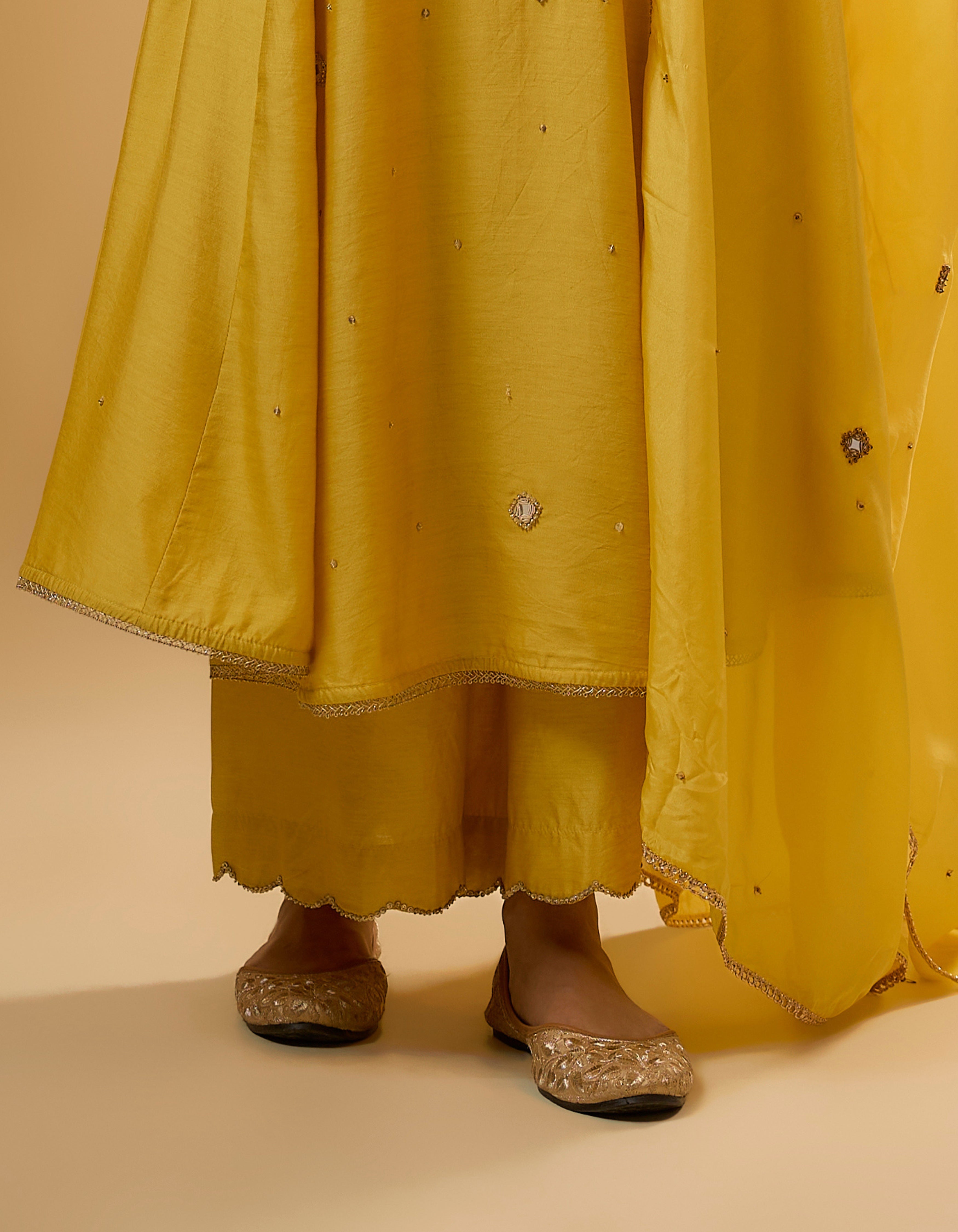 Yellow Stripe Yoke Rani Kurta Set